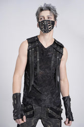 Black Sleeveless Eyelet Strap Distressed Men's Gothic Vest